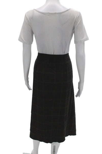 MNG Womens Wrap Plaid Midi Skirt Black Button Polyester Size 10