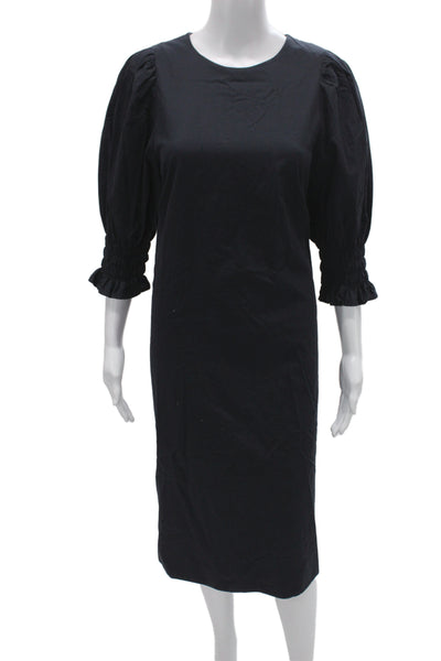 COS Womens Black Shift Dress 3/4 Sleeve Midi 100% Cotton Size 12