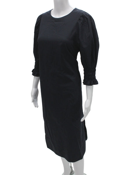 COS Womens Black Shift Dress 3/4 Sleeve Midi 100% Cotton Size 12