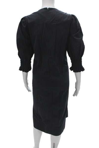 COS Womens Black Shift Dress 3/4 Sleeve Midi 100% Cotton Size 12