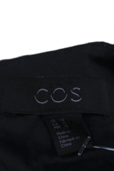 COS Womens Black Shift Dress 3/4 Sleeve Midi 100% Cotton Size 12