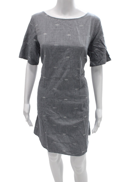 Eileen Fisher Women Shift Dress Gray Boat Neck Short Sleeve Size L