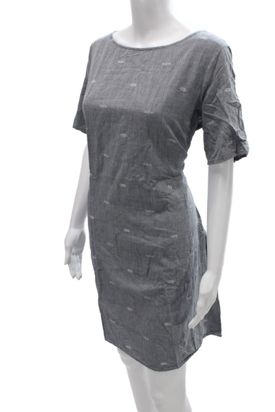 Eileen Fisher Women Shift Dress Gray Boat Neck Short Sleeve Size L