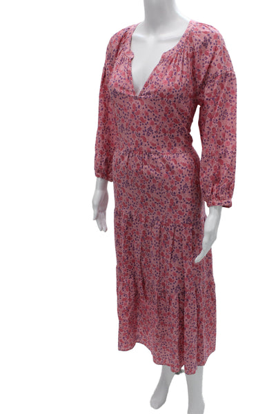 Xirena Womens Pink Floral V-Neck Maxi Dress Long Sleeve Cotton Size S