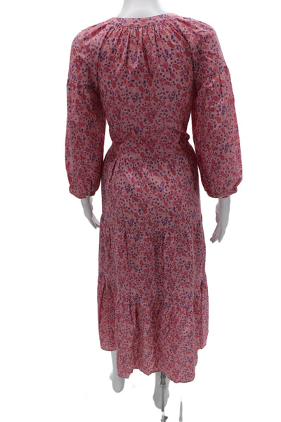 Xirena Womens Pink Floral V-Neck Maxi Dress Long Sleeve Cotton Size S
