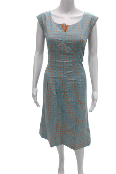 J. Peterman Womens Sheath Dress Blue Polka Dot Cotton Midi Sleeveless Size 12