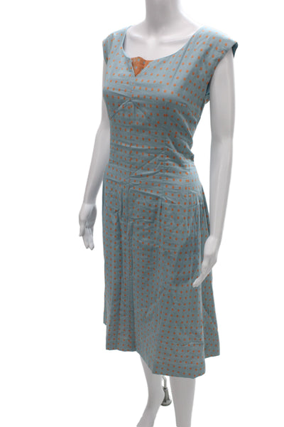 J. Peterman Womens Sheath Dress Blue Polka Dot Cotton Midi Sleeveless Size 12