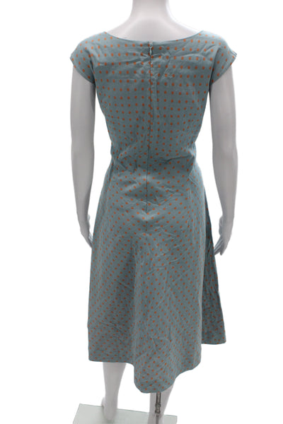 J. Peterman Womens Sheath Dress Blue Polka Dot Cotton Midi Sleeveless Size 12