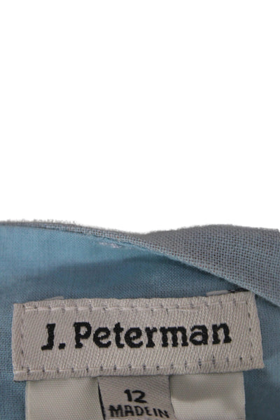 J. Peterman Womens Sheath Dress Blue Polka Dot Cotton Midi Sleeveless Size 12