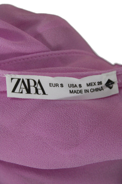 Zara Womens Maxi Dress Pink V-Neck Short Sleeve Sheer Tie Waist Size S