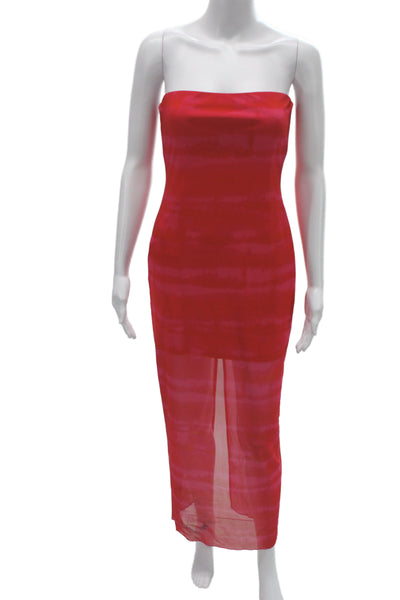 Hours Women Bodycon Dress Pink Tie Dye Off Shoulder Sleeveless Long Size S
