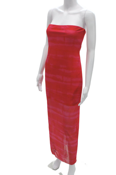 Hours Women Bodycon Dress Pink Tie Dye Off Shoulder Sleeveless Long Size S