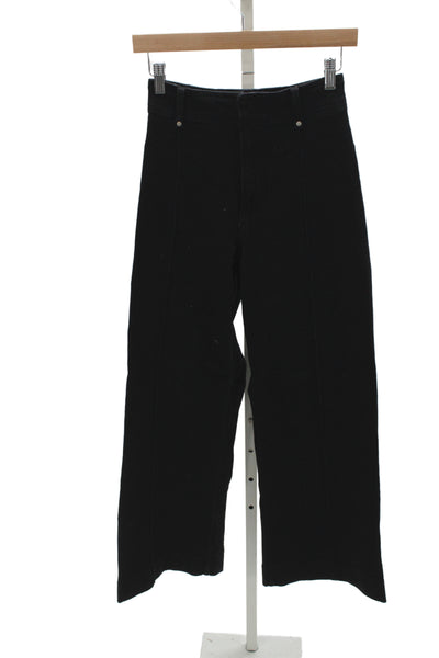 Zara Women Wide-Leg Jeans Black Cotton Button Size 2