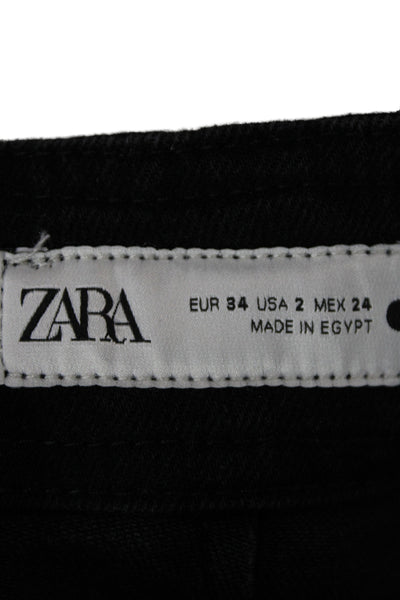 Zara Women Wide-Leg Jeans Black Cotton Button Size 2