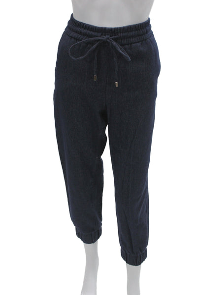 Zara Women Jogger Pants Blue Drawstring Cotton Casual Solid Size S