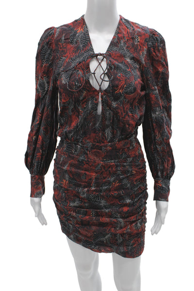 IRO Womens Mini Floral V-Neck Lace Up Long Sleeve Rayon Dress Size 34