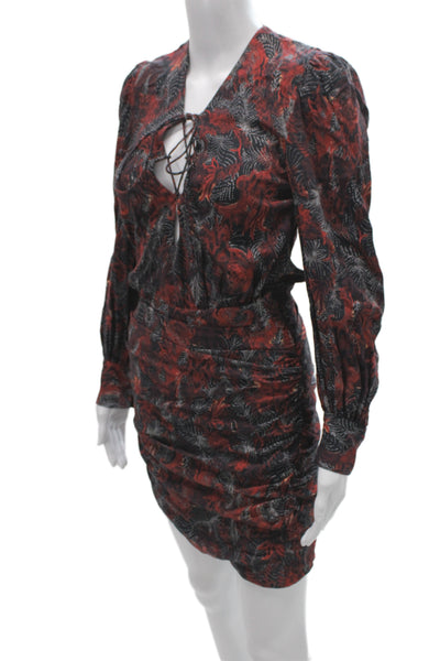 IRO Womens Mini Floral V-Neck Lace Up Long Sleeve Rayon Dress Size 34