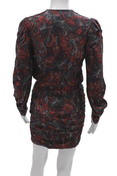 IRO Womens Mini Floral V-Neck Lace Up Long Sleeve Rayon Dress Size 34