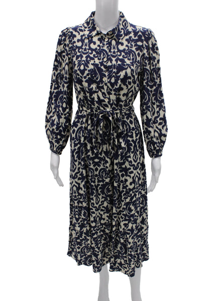 Zara Womens Shirt Dress Blue Long Sleeve Collared Viscose Geometric Size XS