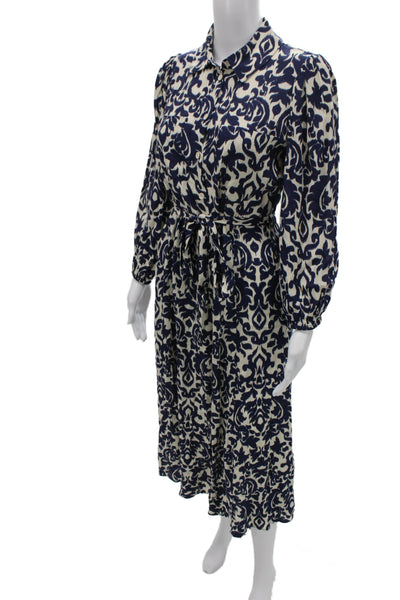 Zara Womens Shirt Dress Blue Long Sleeve Collared Viscose Geometric Size XS