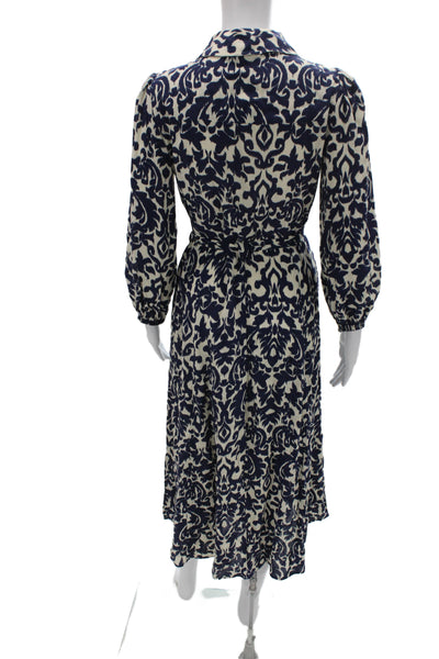 Zara Womens Shirt Dress Blue Long Sleeve Collared Viscose Geometric Size XS