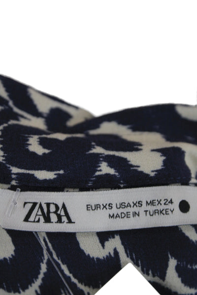 Zara Womens Shirt Dress Blue Long Sleeve Collared Viscose Geometric Size XS