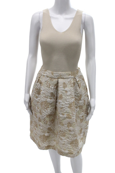 D. Exterior Womens Fit & Flare Dress Beige Sleeveless V-Neck Size S