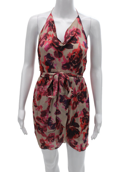 Haute Hippie Womens Mini Dress Silk Cowl Neck Floral Tie Sleeveless Size S