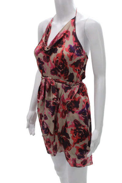 Haute Hippie Womens Mini Dress Silk Cowl Neck Floral Tie Sleeveless Size S