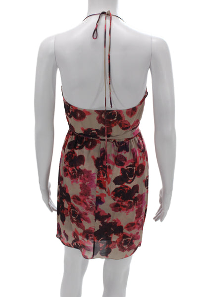 Haute Hippie Womens Mini Dress Silk Cowl Neck Floral Tie Sleeveless Size S