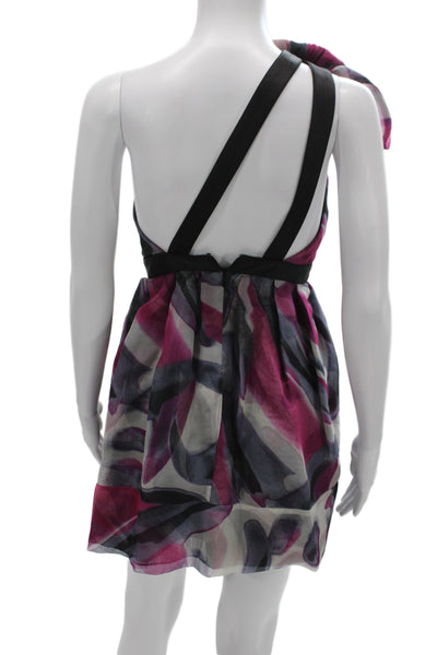 Thread Social Women Mini One Shoulder Silk Geometric Cocktail Dress Zip Size 2