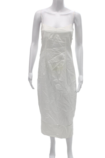 Khaite Women Sheath Dress White Scoop Neck Midi Cotton Sleeveless Size 2