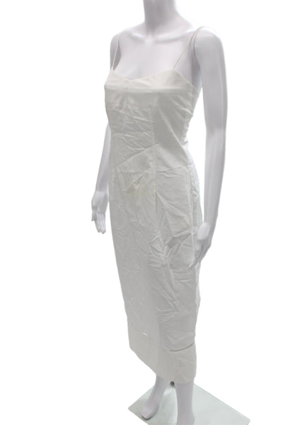 Khaite Women Sheath Dress White Scoop Neck Midi Cotton Sleeveless Size 2
