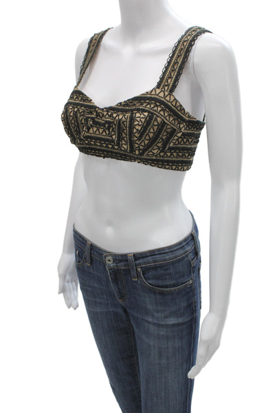 PatBO Womens Camisole Beige Geometric Square Neck Sleeveless Zip Size 6