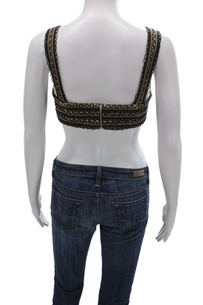 PatBO Womens Camisole Beige Geometric Square Neck Sleeveless Zip Size 6