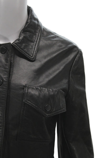 Dolce & Gabbana Womens Military Leather Jacket Black Button Long Sleeve Size 38