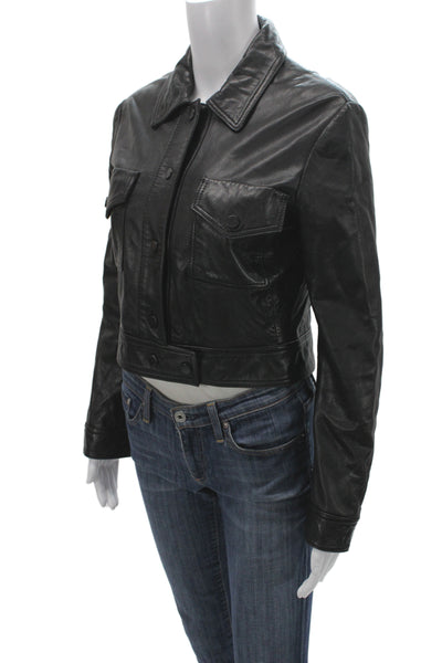 Dolce & Gabbana Womens Military Leather Jacket Black Button Long Sleeve Size 38
