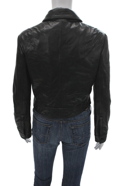 Dolce & Gabbana Womens Military Leather Jacket Black Button Long Sleeve Size 38
