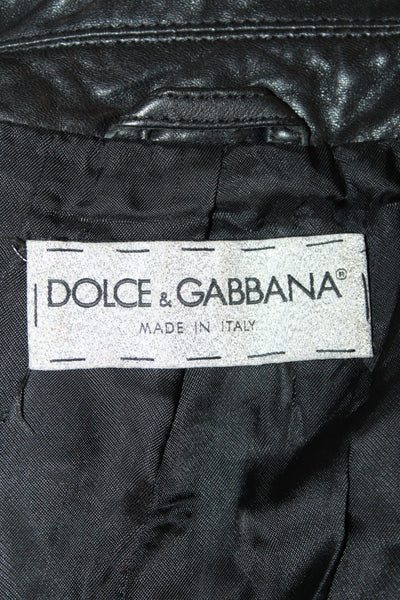 Dolce & Gabbana Womens Military Leather Jacket Black Button Long Sleeve Size 38
