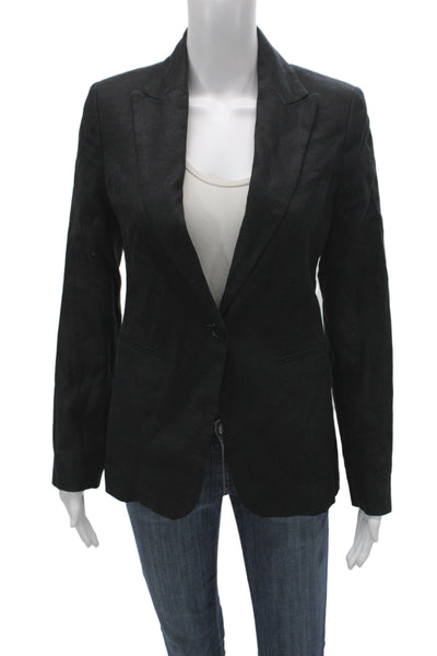 MNG Womens Black Linen Basic Jacket Button Long Sleeve Size 2