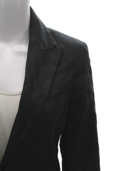 MNG Womens Black Linen Basic Jacket Button Long Sleeve Size 2