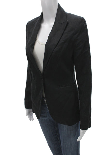 MNG Womens Black Linen Basic Jacket Button Long Sleeve Size 2