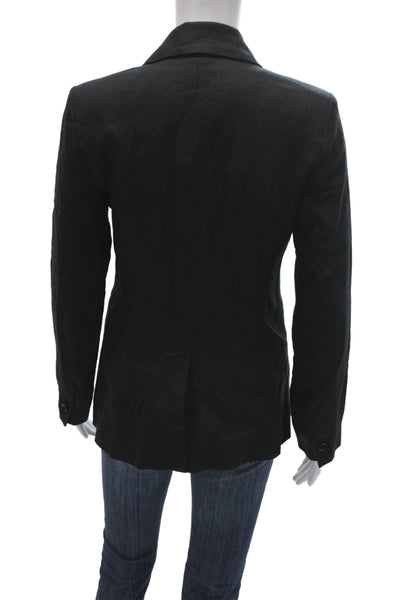 MNG Womens Black Linen Basic Jacket Button Long Sleeve Size 2