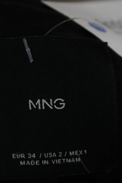 MNG Womens Black Linen Basic Jacket Button Long Sleeve Size 2