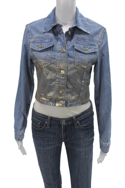 Zara Womens Basic Jacket Blue Cotton Button Long Sleeve Size S