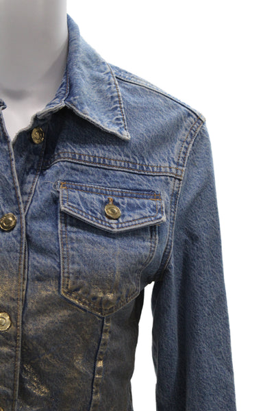 Zara Womens Basic Jacket Blue Cotton Button Long Sleeve Size S