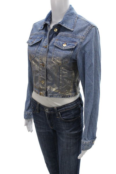 Zara Womens Basic Jacket Blue Cotton Button Long Sleeve Size S