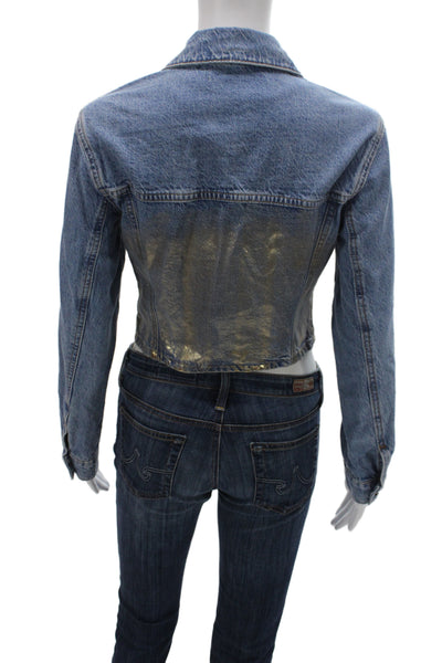 Zara Womens Basic Jacket Blue Cotton Button Long Sleeve Size S