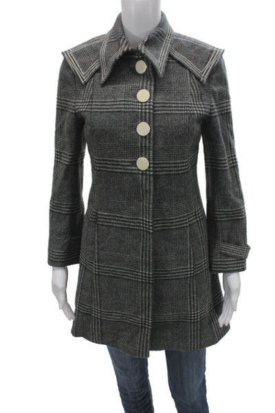 Marco De Vincenzo Womens Gray Plaid Wool Overcoat Button Longsleeve Size 4