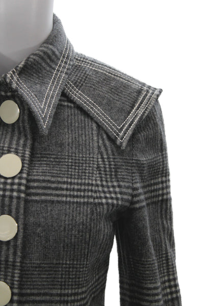 Marco De Vincenzo Womens Gray Plaid Wool Overcoat Button Longsleeve Size 4